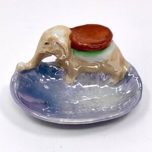 Vintage Lusterware Elephant Trinket Ring Dish Blue JAPAN MCM